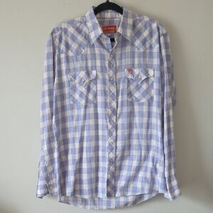 Vintage Ely Plains Plaid Western Button-Down Long Sleeve Shirt W Pearl Buttons
